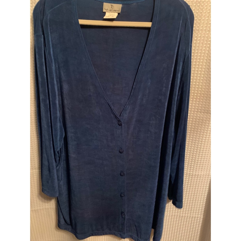 The Travel Collection‎ Blue V-Neck Button Front Cardigan Plus Size 3X SG61239